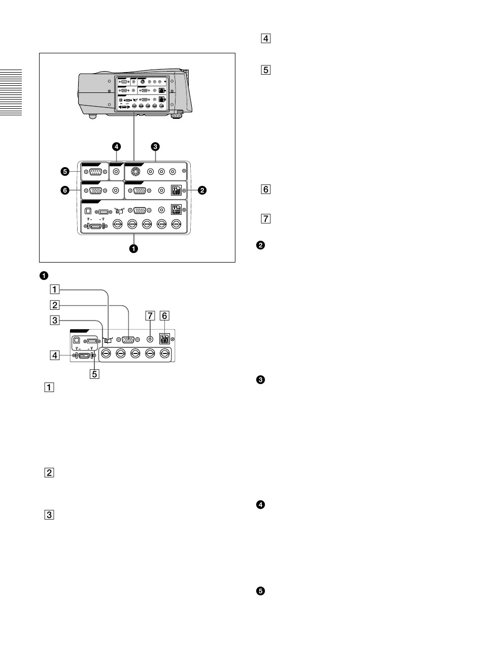 Connector panel, G/y, b/b- y/p, Signal is selected | Location and function of controls, Plug in power, Mono) digital rgb rgb 5bnc | Sony VPL-PX30 User Manual | Page 12 / 124