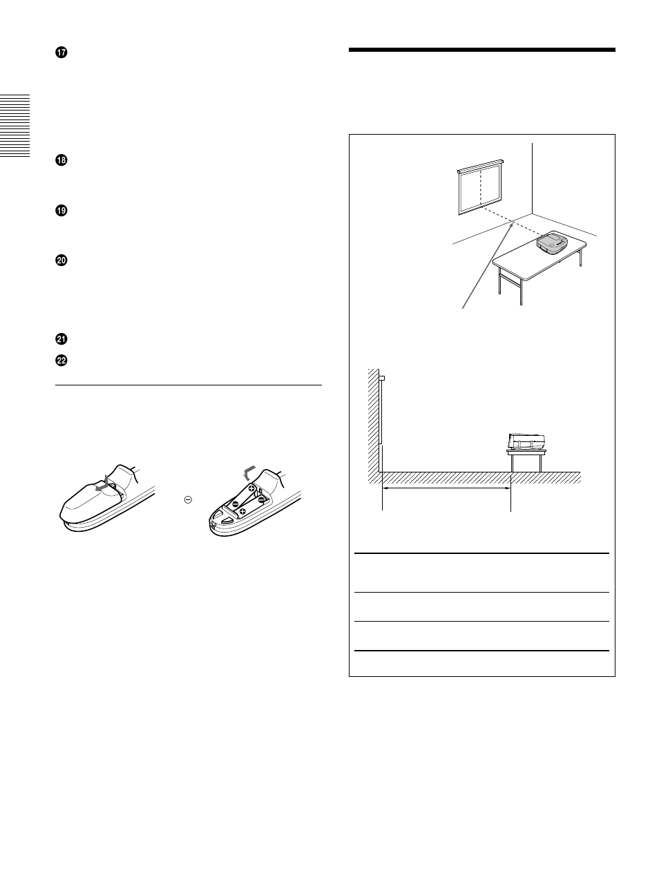 Installing the projector, Battery installation | Sony VPL-PX30 User Manual | Page 14 / 124