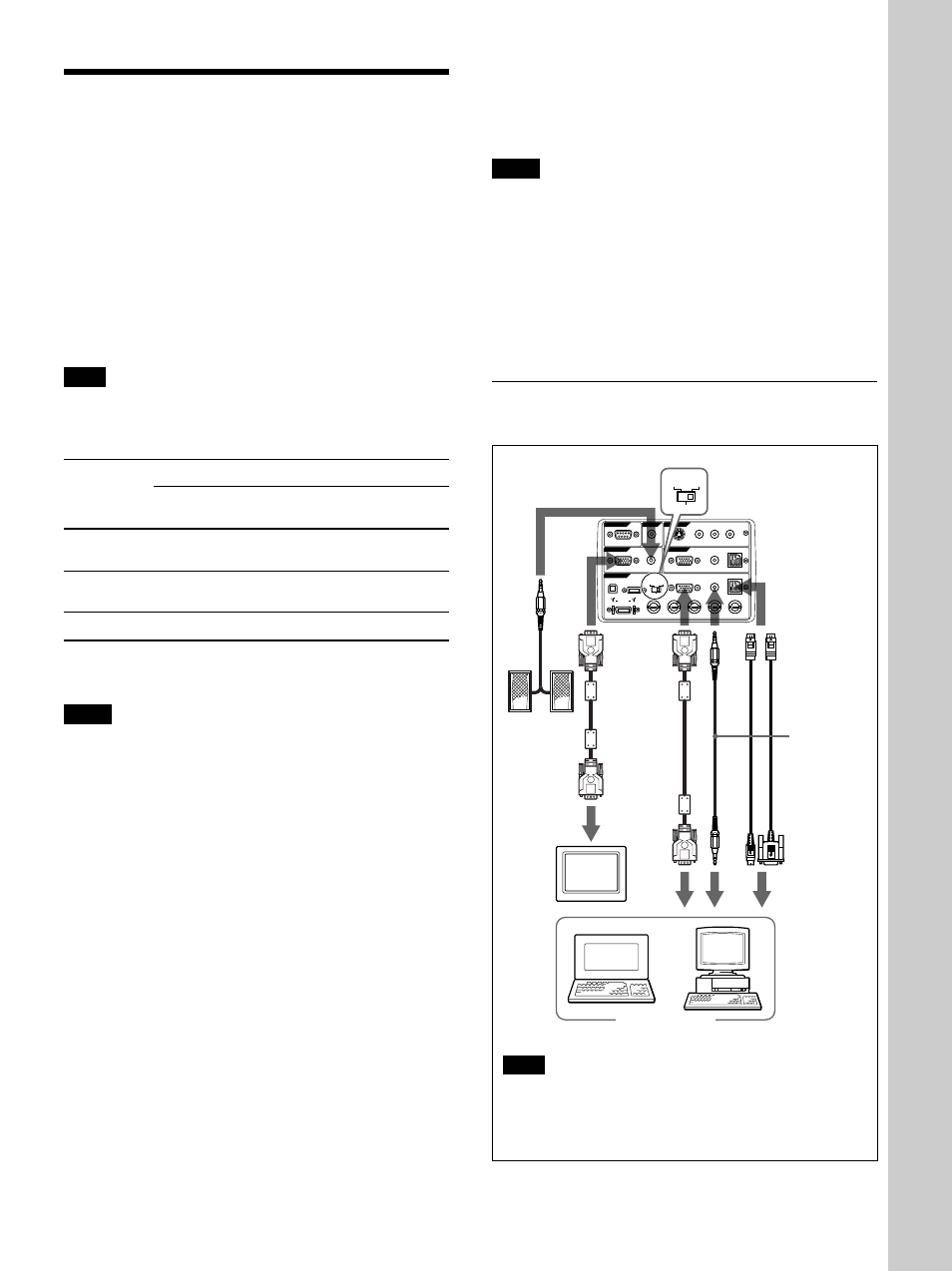 Setting up and projecting, Connecting, Connecting with a computer | Setting up and pr ojecting | Sony VPL-PX30 User Manual | Page 15 / 124