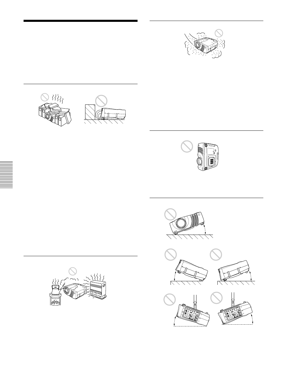 Tips for installation, Unsuitable installation, Notes on installation | Sony VPL-PX30 User Manual | Page 30 / 124
