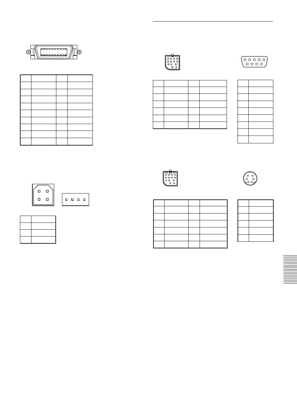Mouse cable pin assignment, Digital rgb input connector (dfp 20-pin, female), Usb connector | Sic-s22, Sic-s21 | Sony VPL-PX30 User Manual | Page 39 / 124