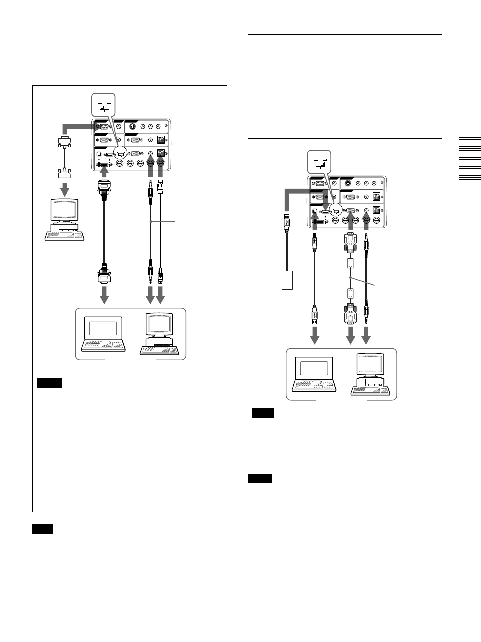 Uso del conector digital rgb (tmds), Empleo de un equipo usb (p. ej., un ratón usb), Conexión | Nota, Notas | Sony VPL-PX30 User Manual | Page 97 / 124