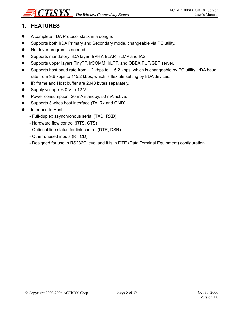 Features | ACTiSYS ACT-IR100SD User Manual | Page 5 / 17
