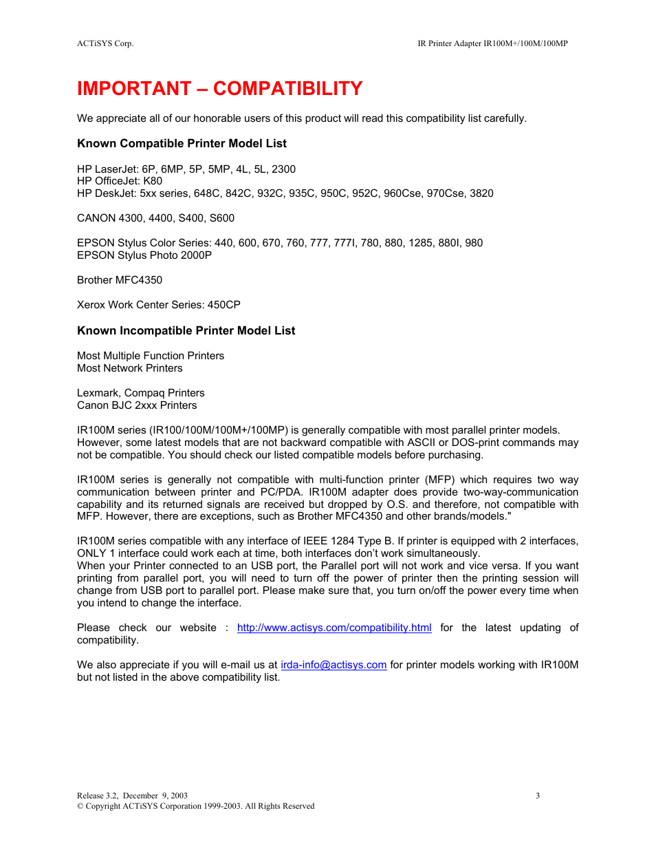 Important – compatibility | ACTiSYS ACT-IR100M User Manual | Page 3 / 17