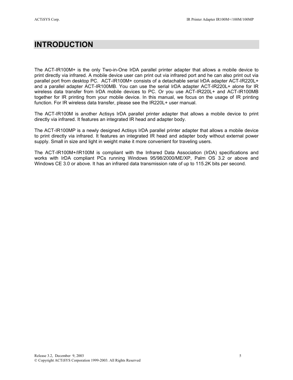 Introduction | ACTiSYS ACT-IR100M User Manual | Page 5 / 17