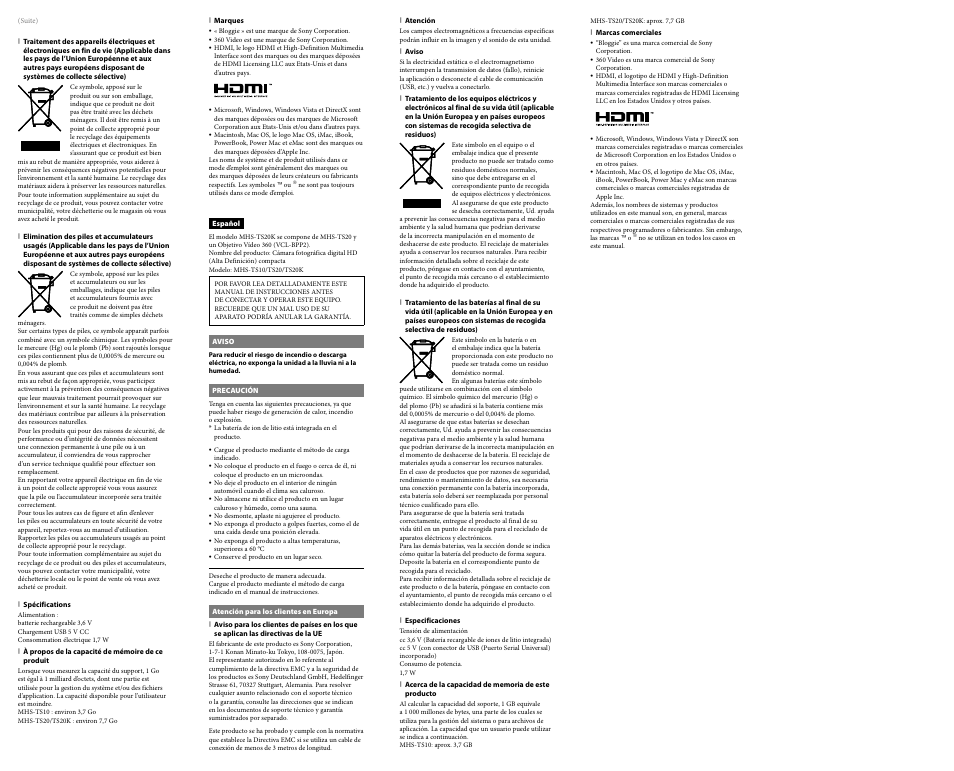 Sony bloggie MHS-TS20К User Manual | Page 2 / 2