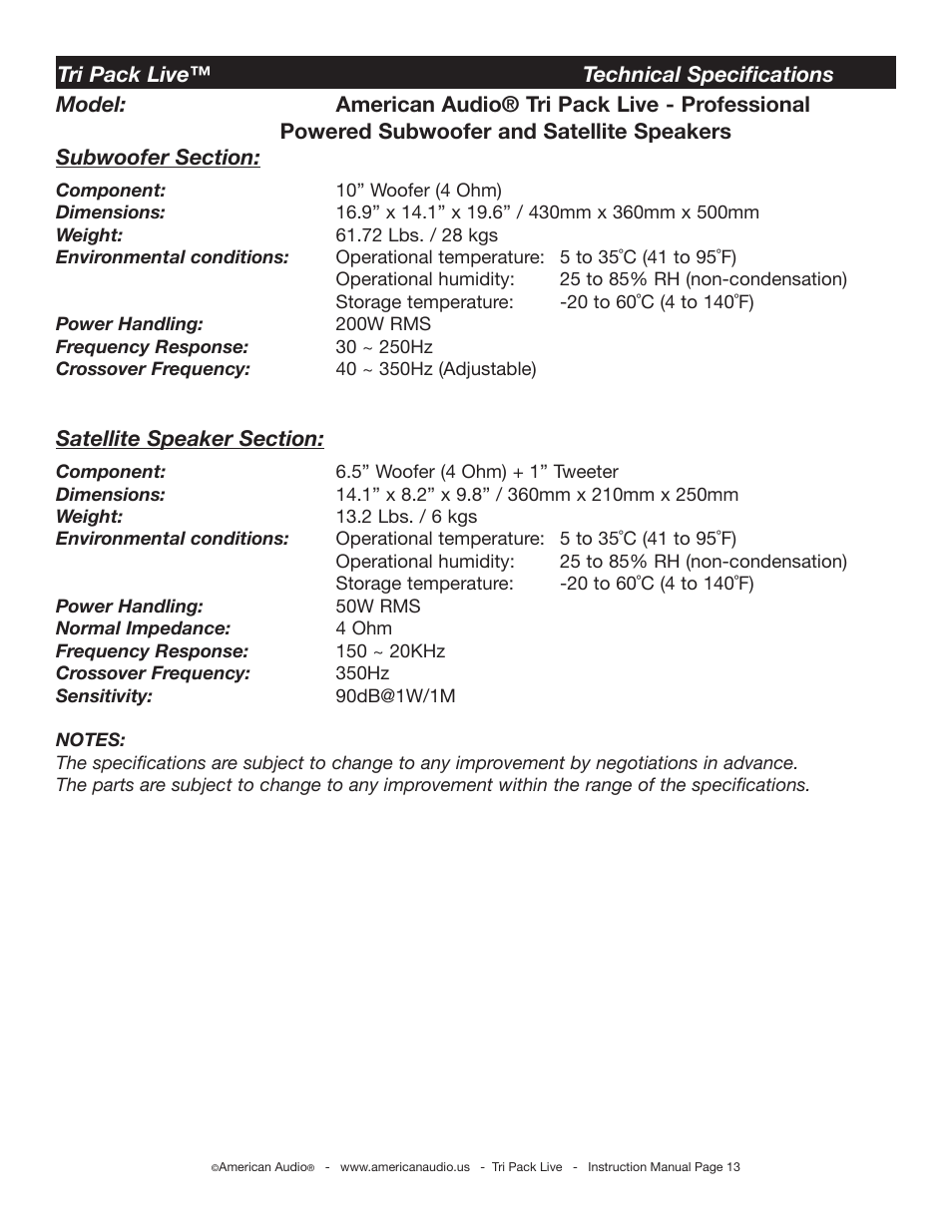 American Audio Tri Pack Live User Manual | Page 13 / 14