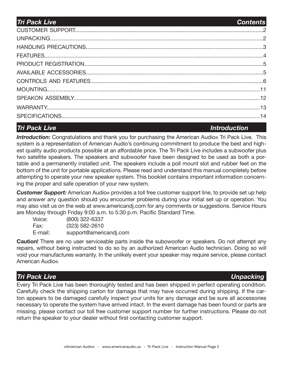 American Audio Tri Pack Live User Manual | Page 2 / 14