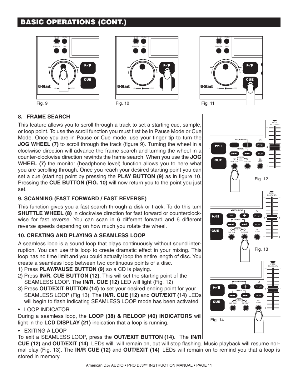 Basic operations (cont.), Q-start, American dj | Audio • pro dj3™ instruction manual • page 11 | American Audio PRO DJ 3 User Manual | Page 11 / 17