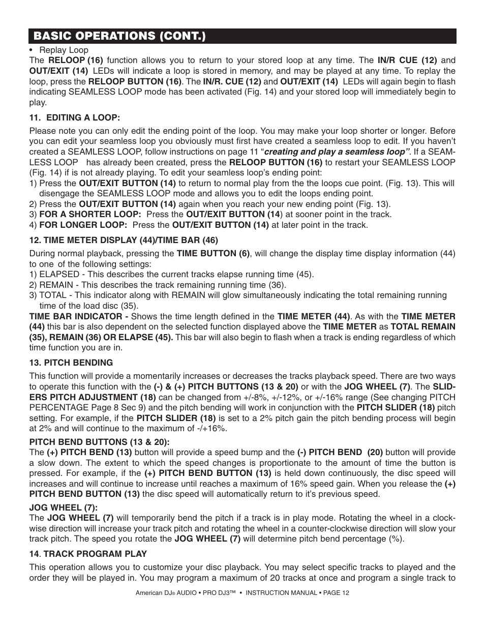 Basic operations (cont.) | American Audio PRO DJ 3 User Manual | Page 12 / 17