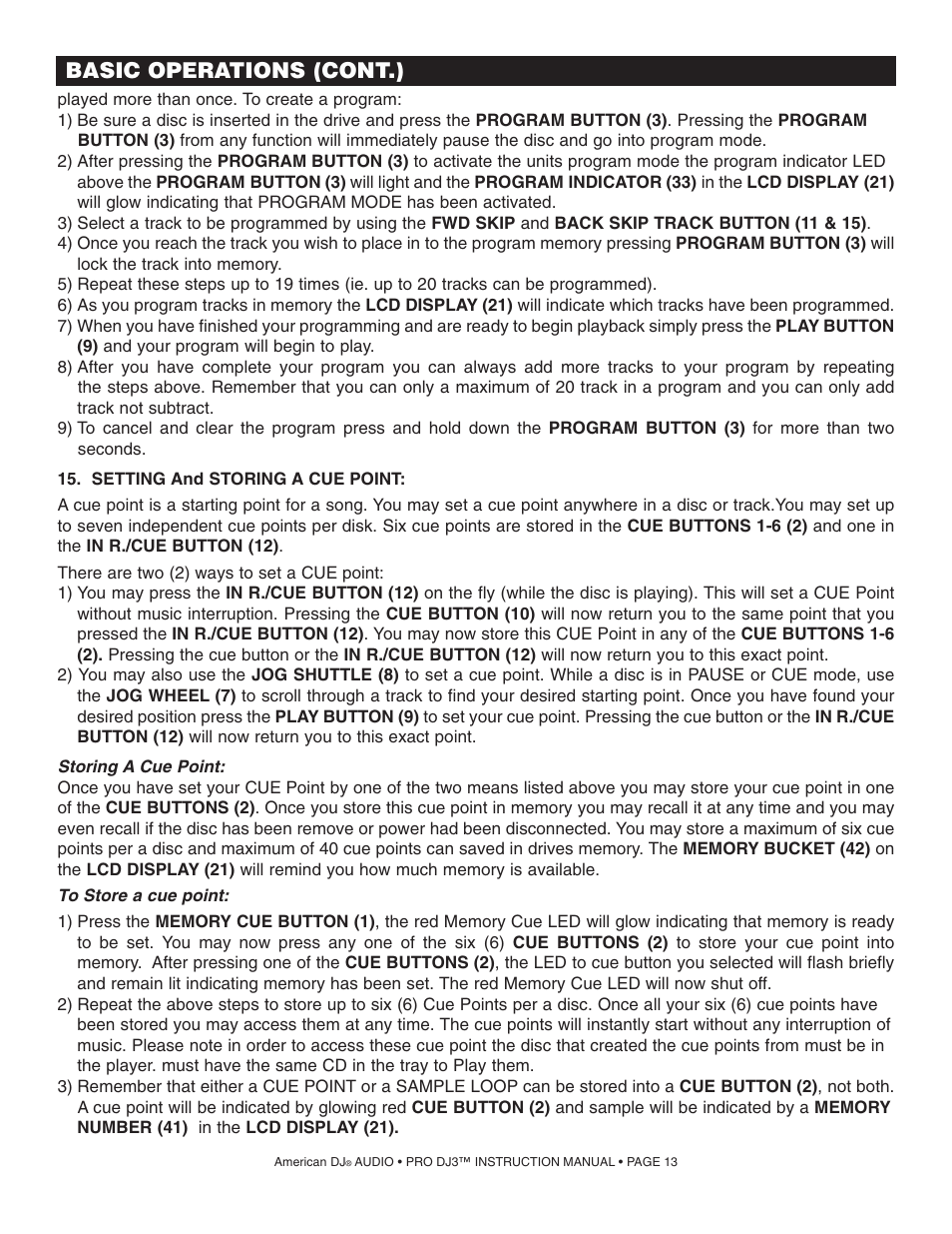 Basic operations (cont.) | American Audio PRO DJ 3 User Manual | Page 13 / 17