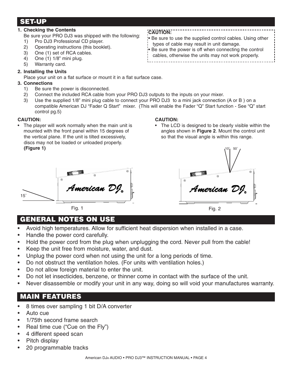 Set-up, Main features | American Audio PRO DJ 3 User Manual | Page 4 / 17