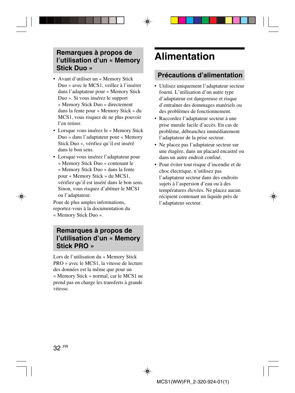 Alimentation | Sony MCS1 User Manual | Page 66 / 108