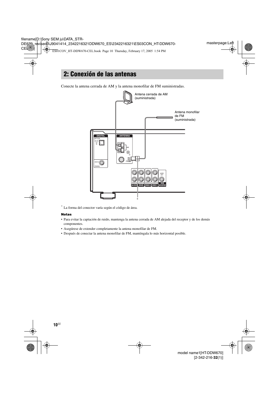 Conexión de las antenas | Sony HT-DDW670 User Manual | Page 10 / 48
