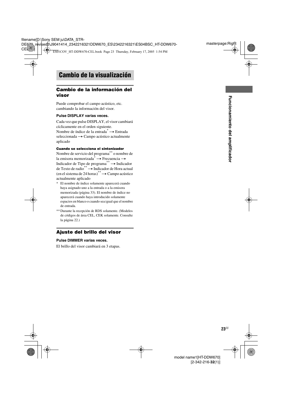 Cambio de la visualización | Sony HT-DDW670 User Manual | Page 23 / 48