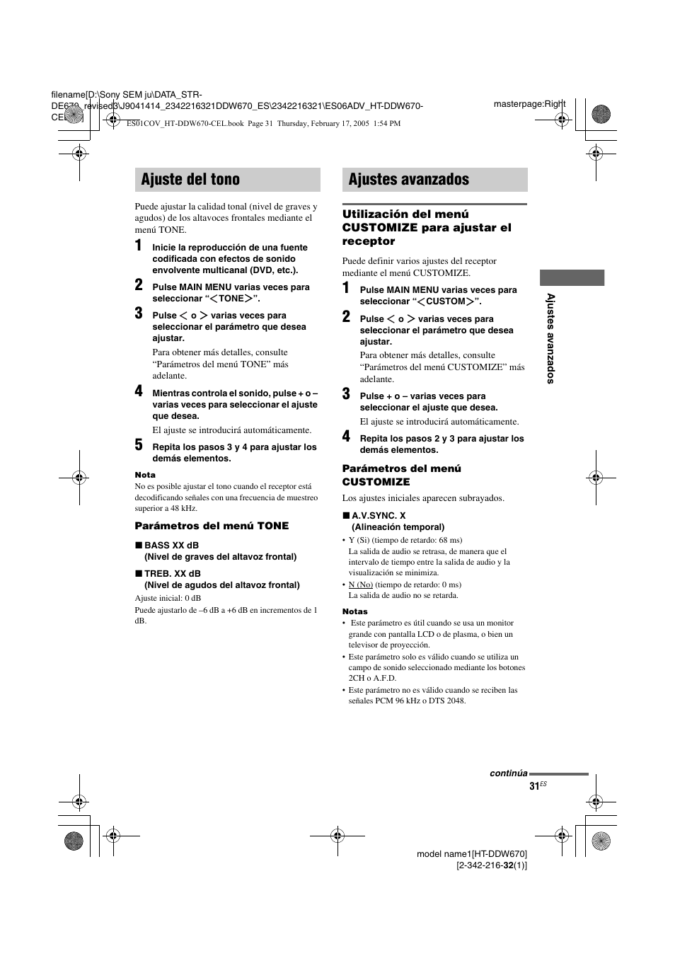 Ajuste del tono ajustes avanzados | Sony HT-DDW670 User Manual | Page 31 / 48