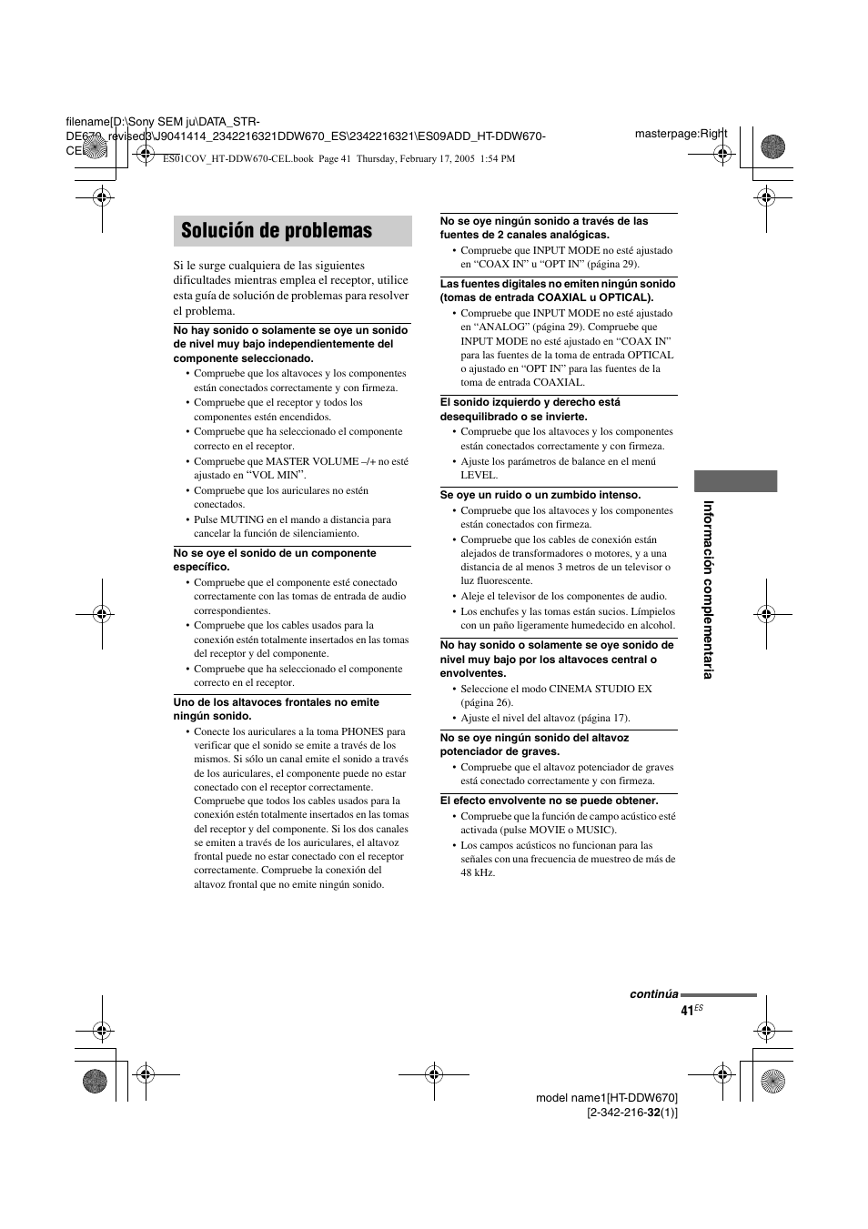 Solución de problemas | Sony HT-DDW670 User Manual | Page 41 / 48