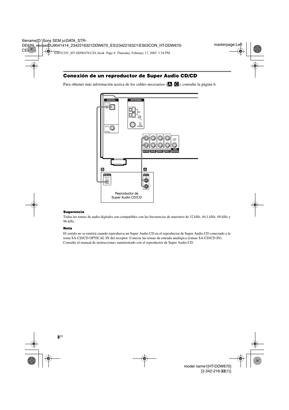 Conexión de un reproductor de super audio cd/cd, C), consulte la página 6 | Sony HT-DDW670 User Manual | Page 8 / 48