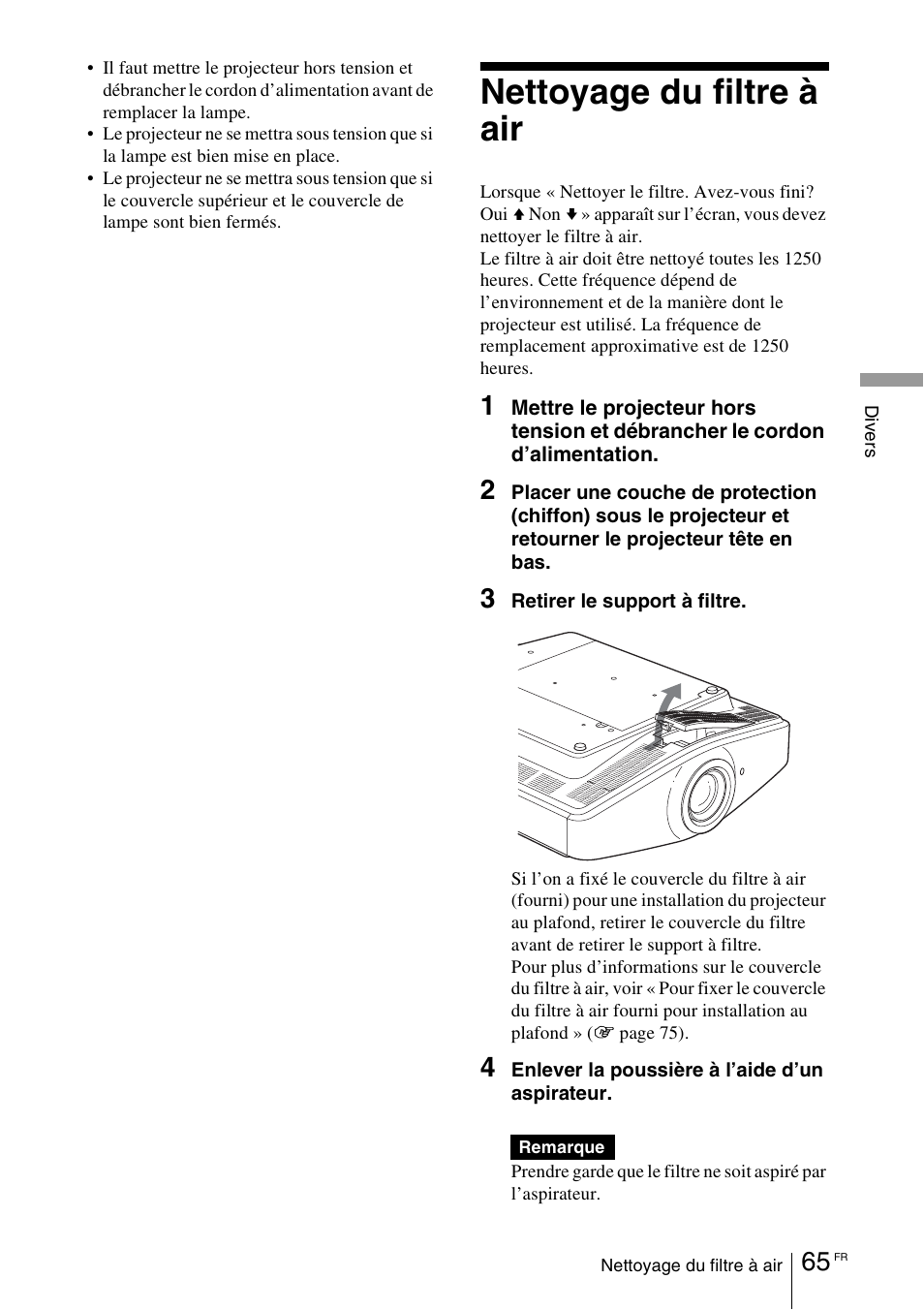 Nettoyage du filtre à air | Sony VPL-VW100 User Manual | Page 151 / 259
