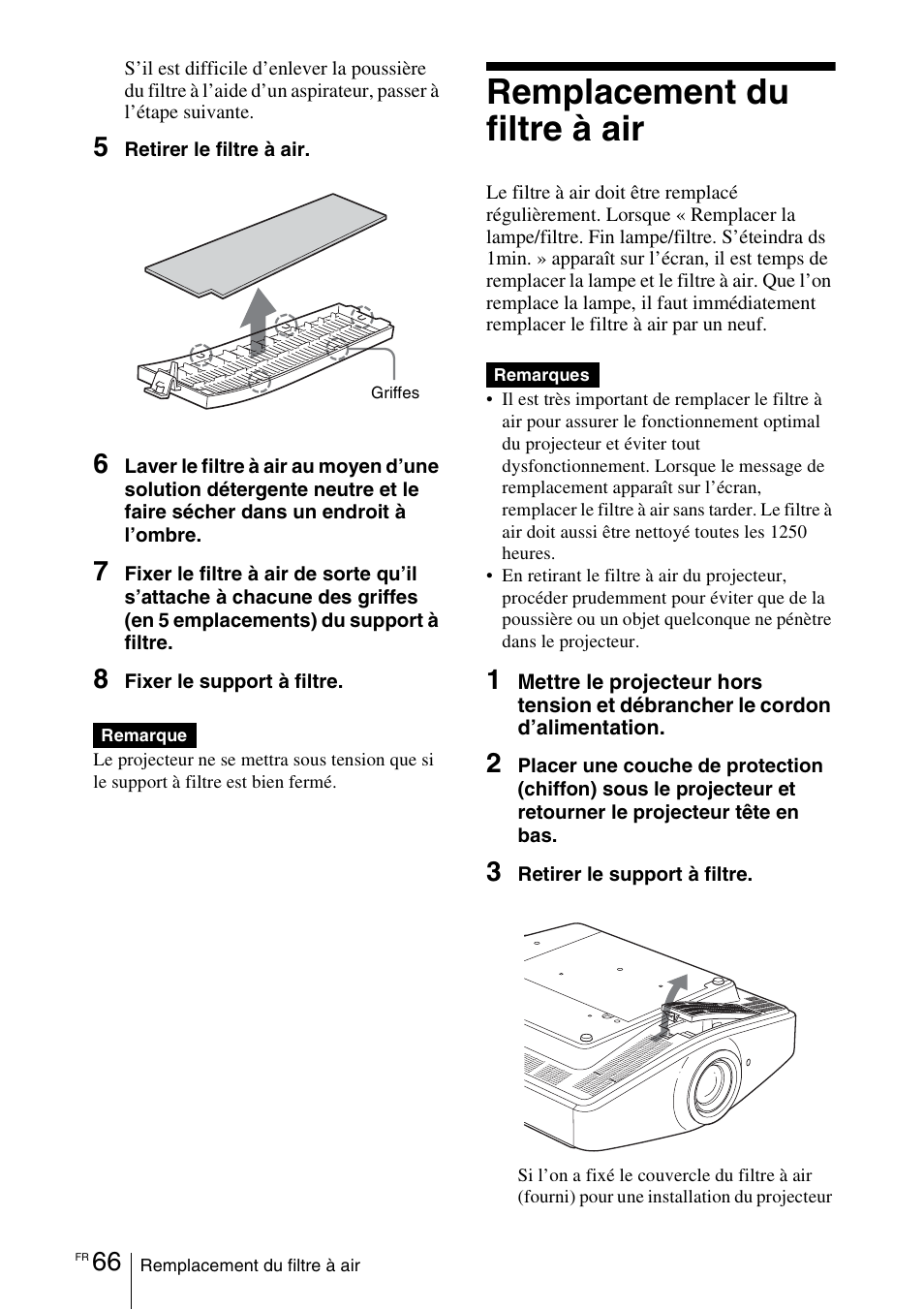Remplacement du filtre à air | Sony VPL-VW100 User Manual | Page 152 / 259