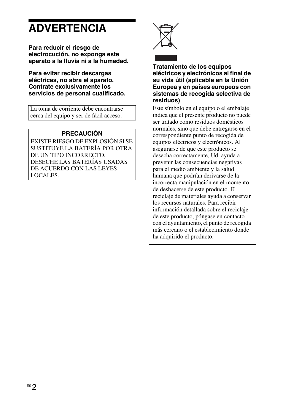 Advertencia | Sony VPL-VW100 User Manual | Page 174 / 259