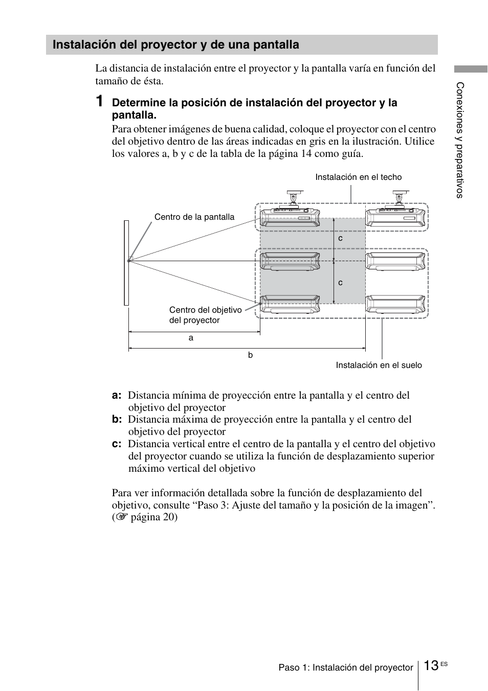 Instalación del proyector y de una pantalla, Instalación del proyector y de una, Pantalla | Sony VPL-VW100 User Manual | Page 185 / 259