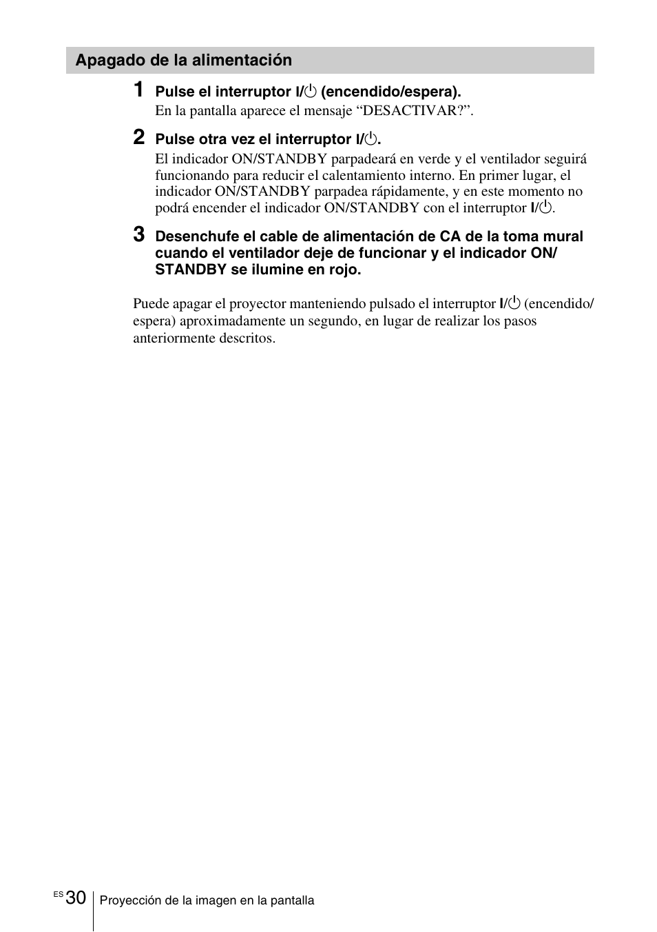 Apagado de la alimentación | Sony VPL-VW100 User Manual | Page 202 / 259