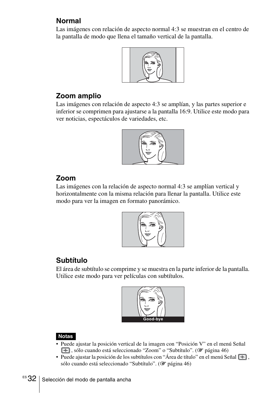 Normal, Zoom amplio, Zoom | Subtítulo | Sony VPL-VW100 User Manual | Page 204 / 259