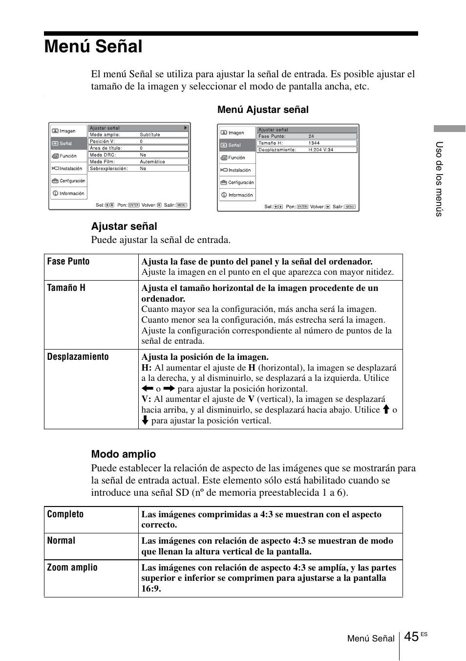 Menú señal | Sony VPL-VW100 User Manual | Page 217 / 259