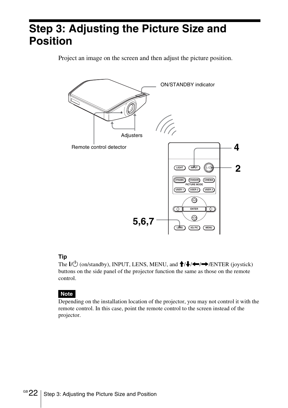 Step 3: adjusting the picture size and position, The screen | Sony VPL-VW100 User Manual | Page 22 / 259