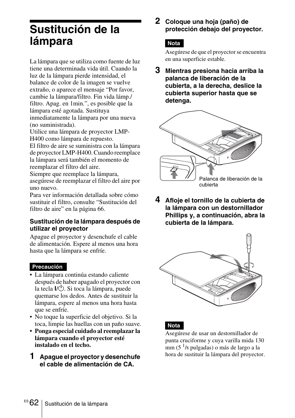 Sustitución de la lámpara | Sony VPL-VW100 User Manual | Page 234 / 259