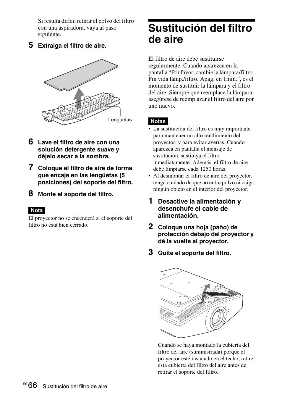 Sustitución del filtro de aire | Sony VPL-VW100 User Manual | Page 238 / 259