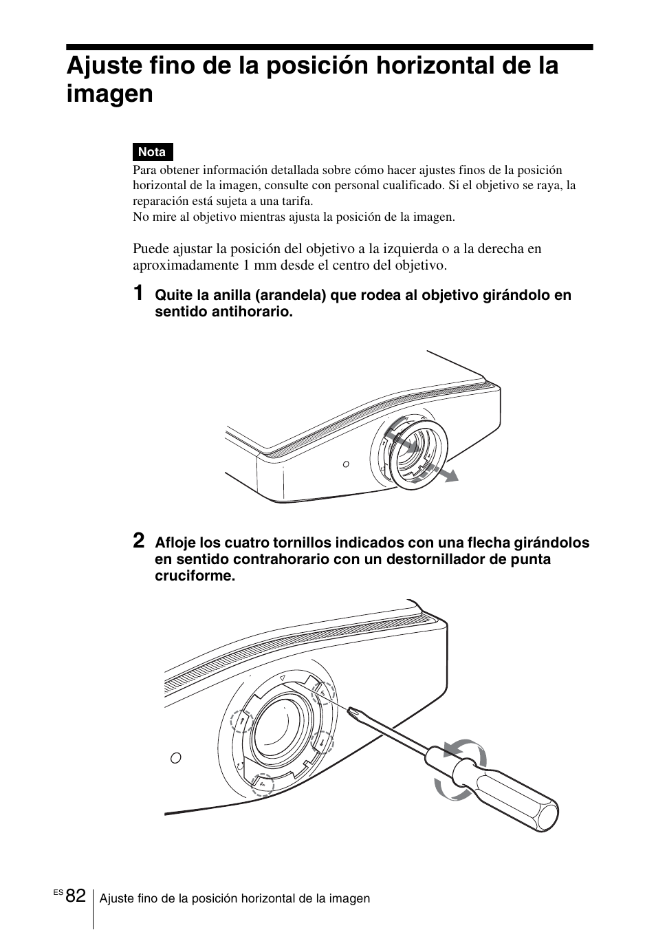 Ajuste fino de la posición horizontal de la imagen | Sony VPL-VW100 User Manual | Page 254 / 259