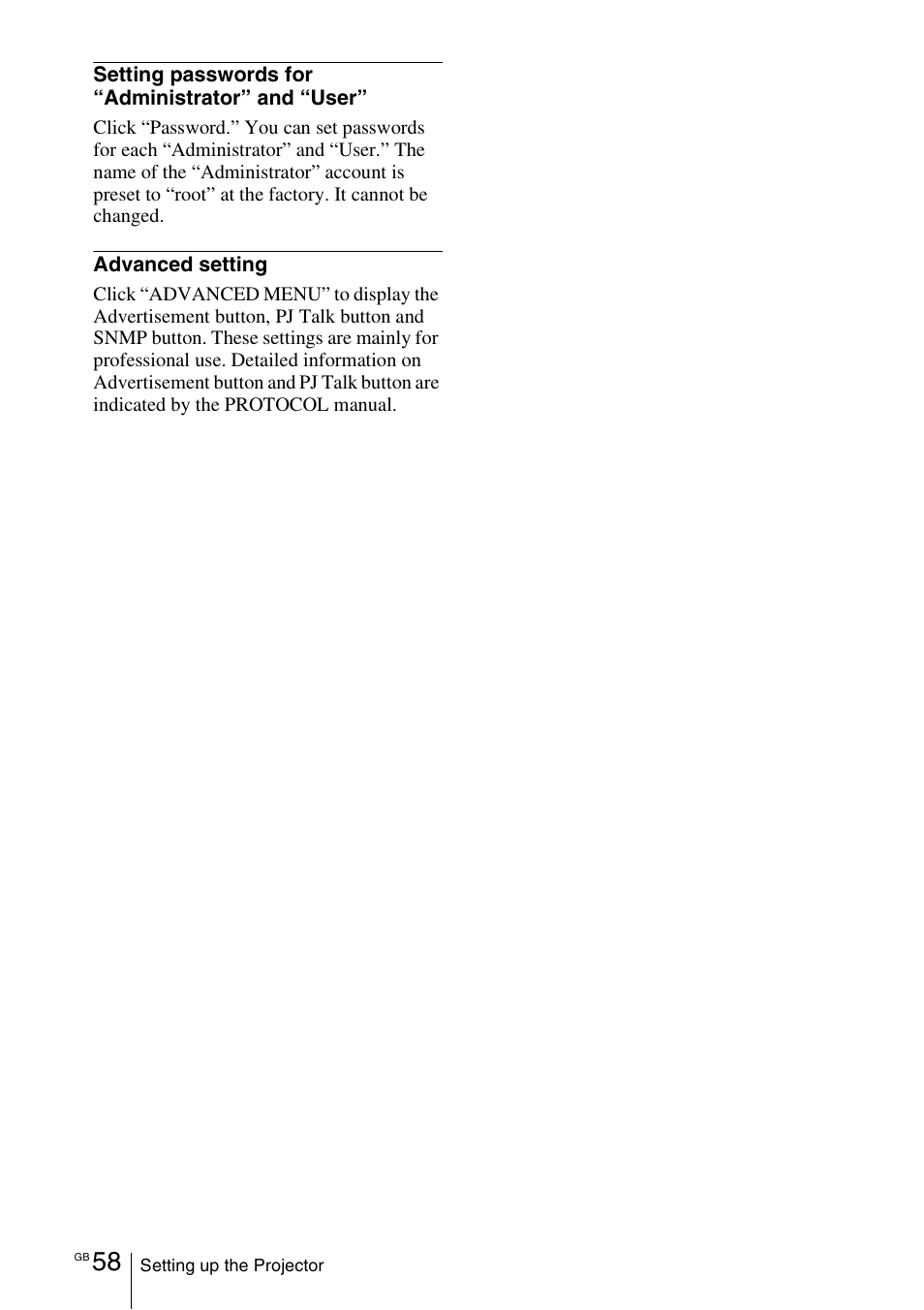 Sony VPL-VW100 User Manual | Page 58 / 259