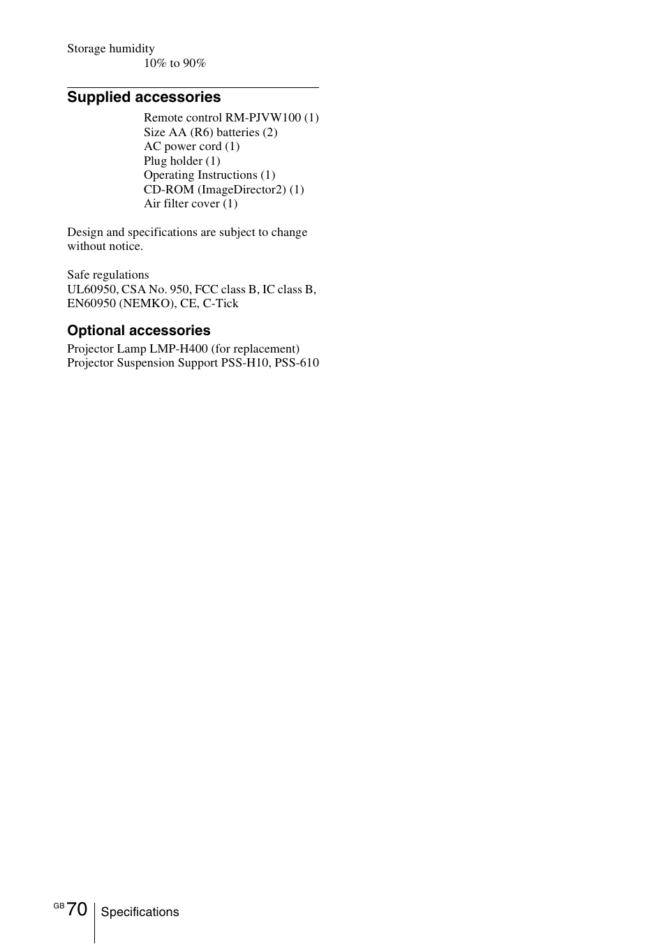 Sony VPL-VW100 User Manual | Page 70 / 259