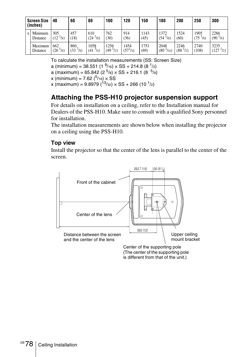Attaching the pss-h10 projector suspension support | Sony VPL-VW100 User Manual | Page 78 / 259