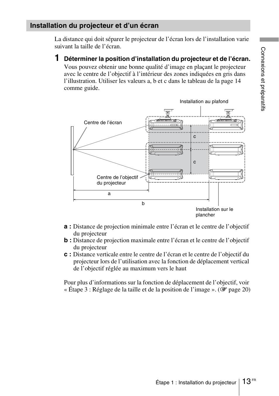 Installation du projecteur et d’un écran, Installation du projecteur et d’un, Écran | Sony VPL-VW100 User Manual | Page 99 / 259