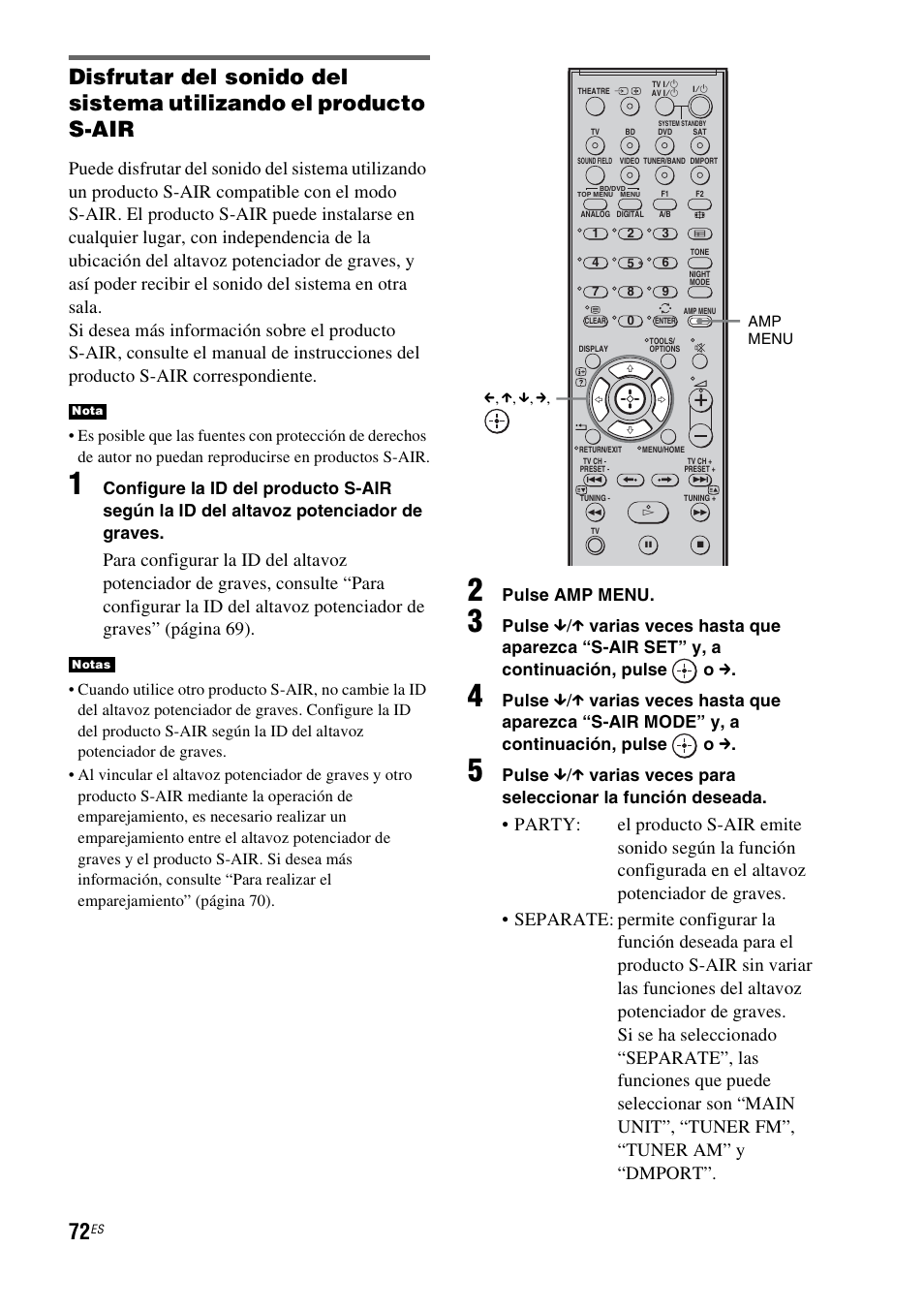 Pulse amp menu, Pulse, X varias veces para seleccionar la función deseada | Sony HT-IS100 User Manual | Page 158 / 172
