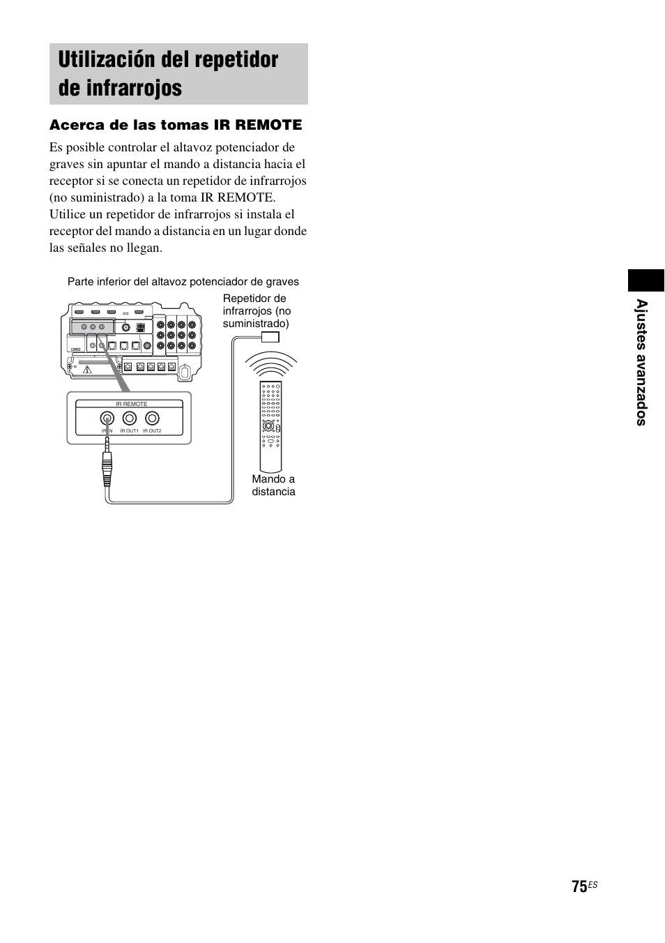 Utilización del repetidor de infrarrojos, Utilización del repetidor de, Infrarrojos | Sony HT-IS100 User Manual | Page 161 / 172