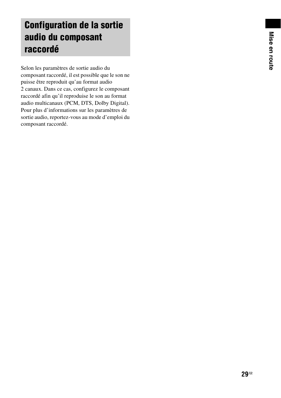 Configuration de la sortie audio du, Composant raccordé | Sony HT-IS100 User Manual | Page 29 / 172