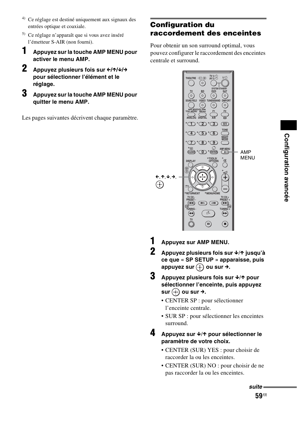 Configuration du raccordement des enceintes, Les pages suivantes décrivent chaque paramètre | Sony HT-IS100 User Manual | Page 59 / 172