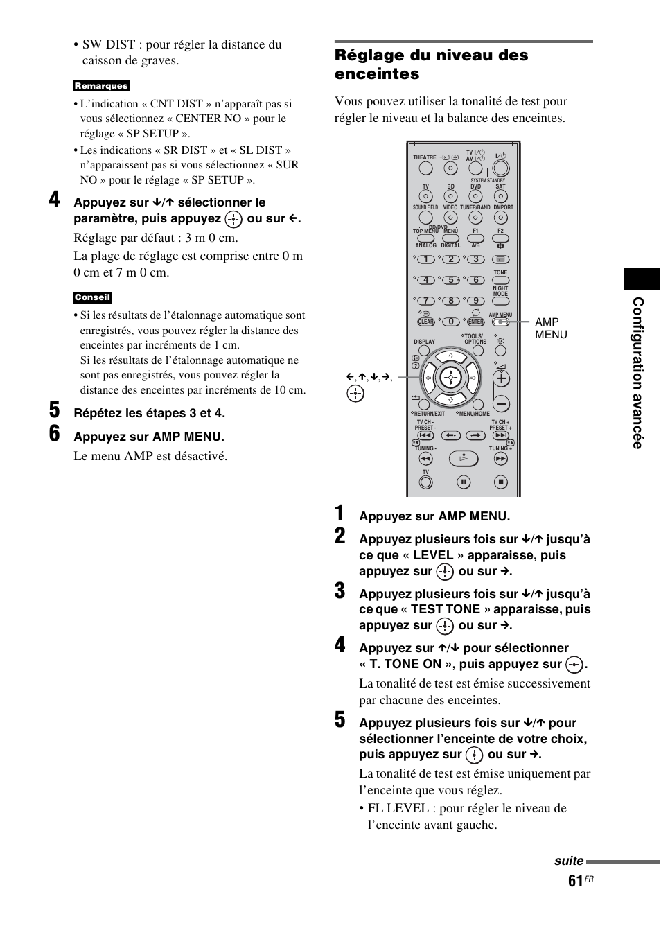 Réglage du niveau des enceintes, Le menu amp est désactivé | Sony HT-IS100 User Manual | Page 61 / 172