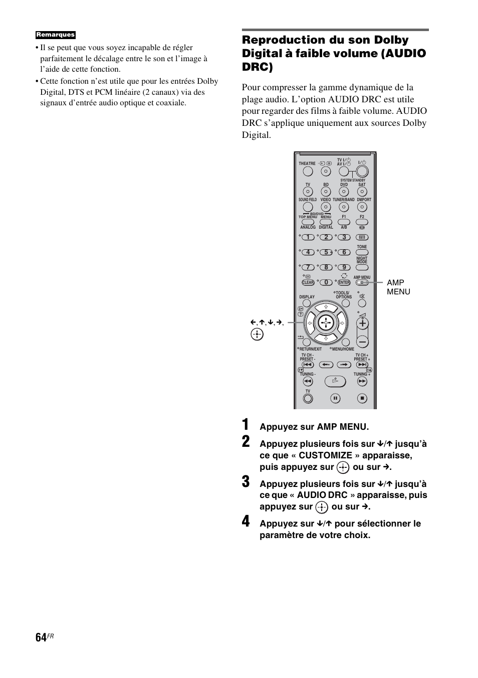 Appuyez sur amp menu, Appuyez plusieurs fois sur | Sony HT-IS100 User Manual | Page 64 / 172