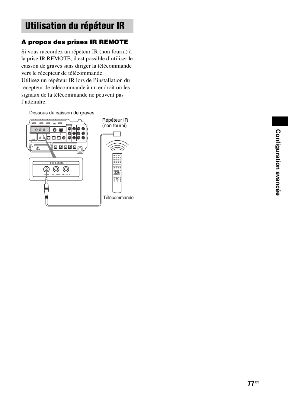 Utilisation du répéteur ir | Sony HT-IS100 User Manual | Page 77 / 172