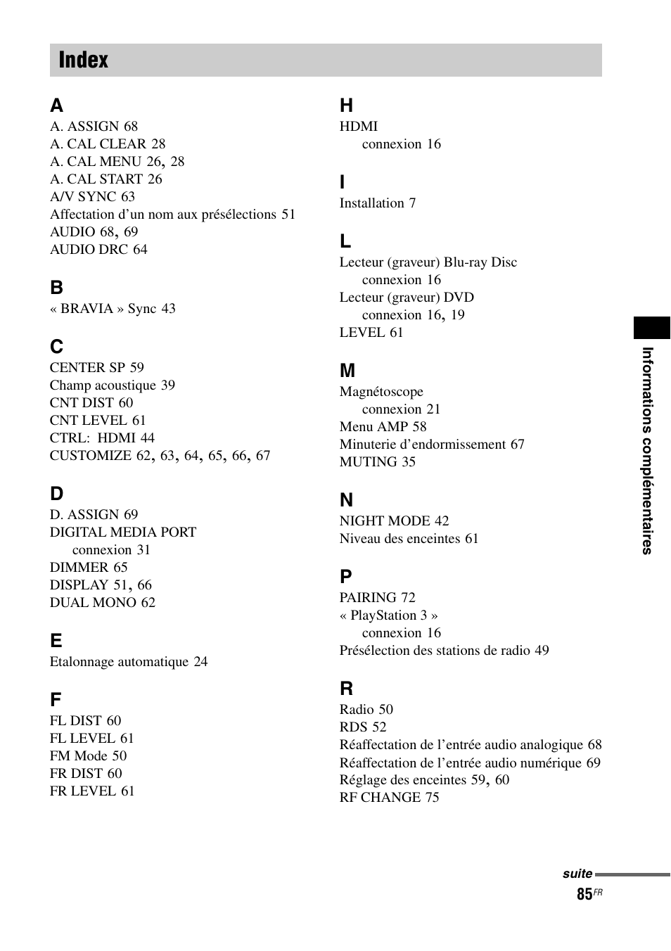 Index | Sony HT-IS100 User Manual | Page 85 / 172