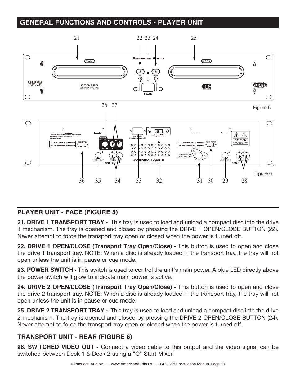 General functions and controls - player unit | American Audio CDG-350 User Manual | Page 10 / 24