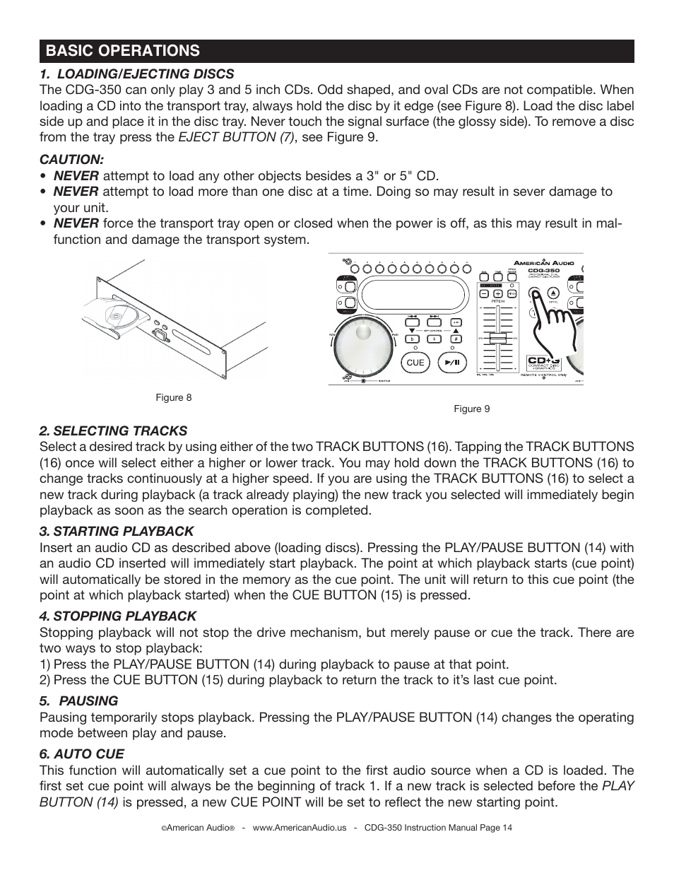 Basic operations | American Audio CDG-350 User Manual | Page 14 / 24