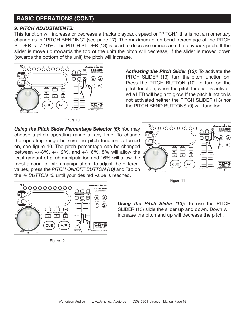Basic operations (cont) | American Audio CDG-350 User Manual | Page 16 / 24