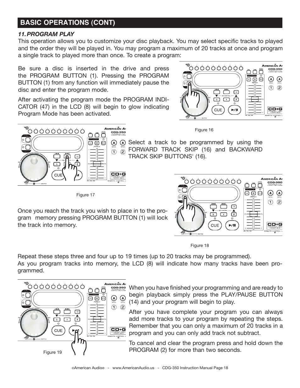 Basic operations (cont) | American Audio CDG-350 User Manual | Page 18 / 24