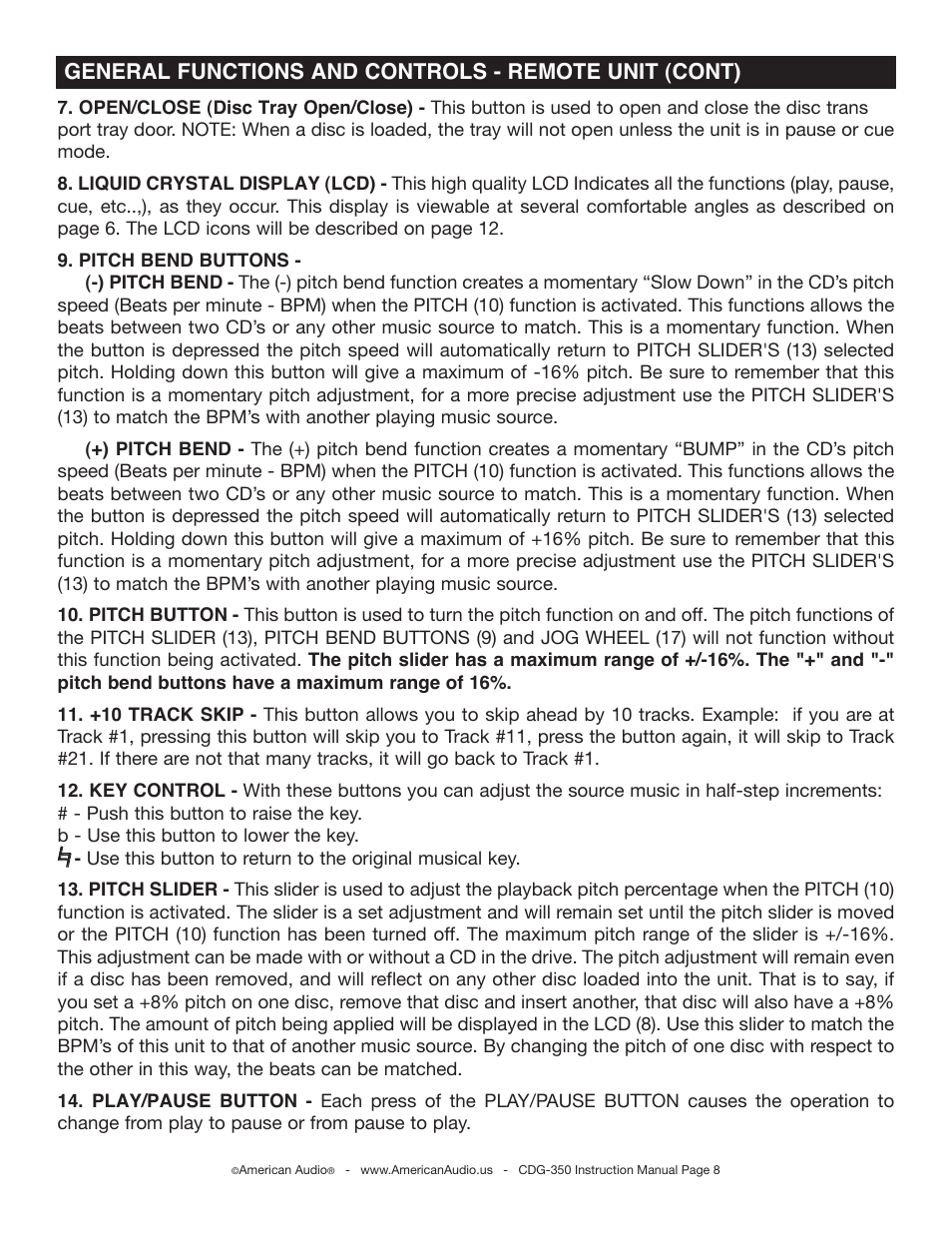 American Audio CDG-350 User Manual | Page 8 / 24